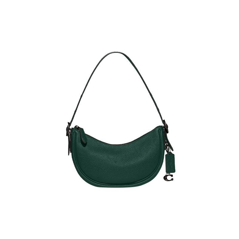 

COACH Luna 27 Logo Charm Zipper Closure Pebbled Leather Shoulder Bag Women s Forest Green зелёный