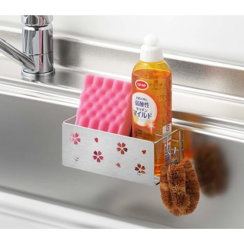 Yoshikawa Compact Detergent Sponge Rack, Cherry Blossom Design, Suction Cup, Tsubame-Sanjo, Made In Japan, 1306116