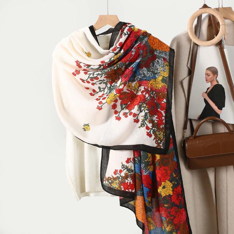 New cotton and linen feel simple color matching letter O scarf fashion travel sunscreen yarn