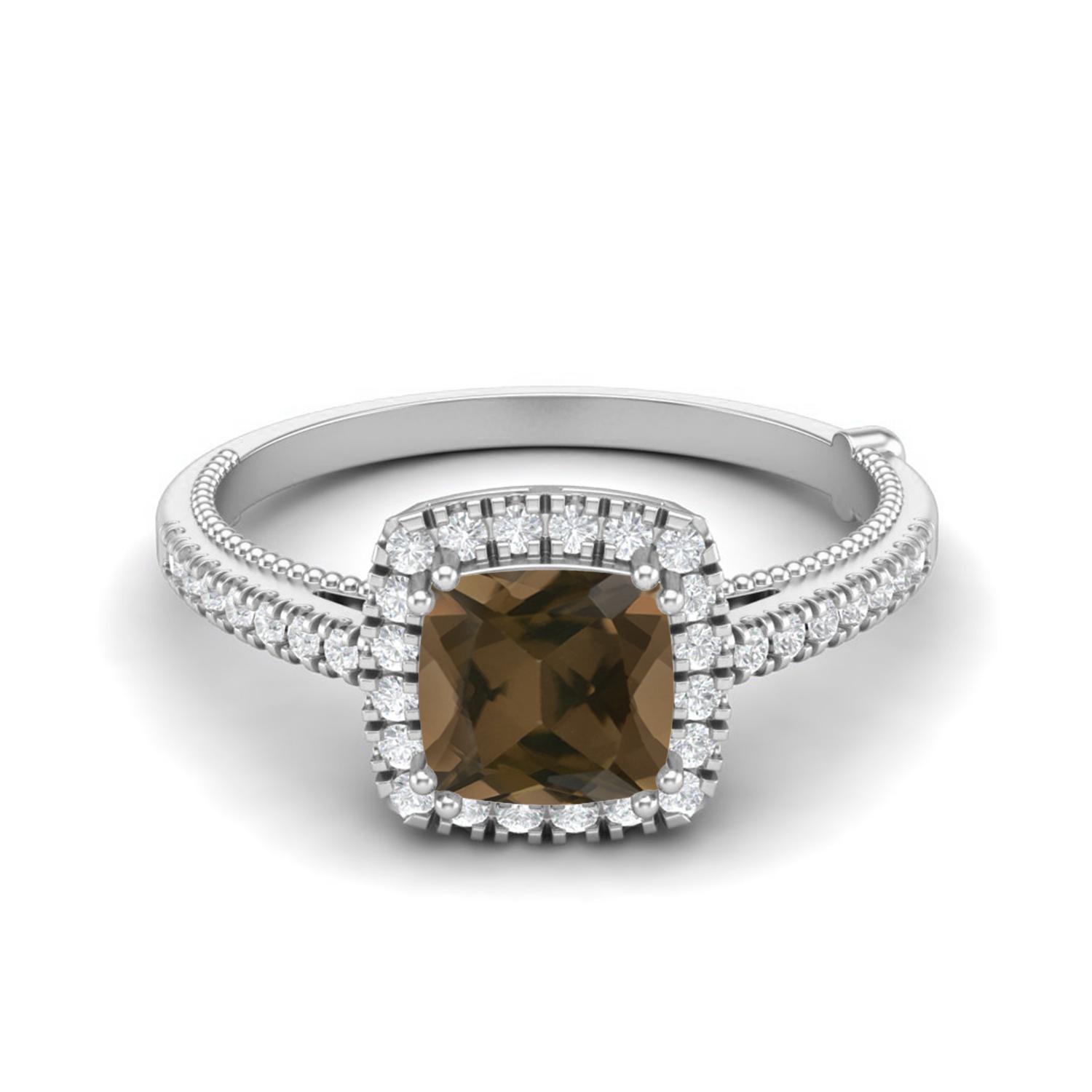 

1.49 Ctw Cushion Smoky Quartz 925 Sterling Silver Solitaire Halo Women Engagement Ring 9 білий