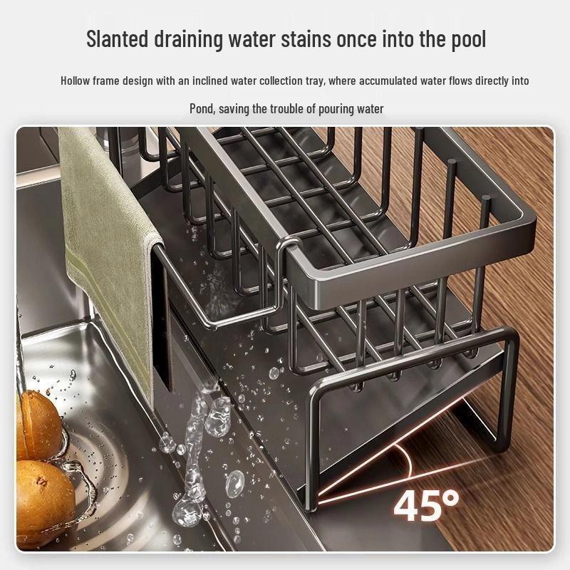 Multi-functional Kitchen Sink Rack: Countertop Storage & Draining Shelf with Faucet Scouring Pad Holder