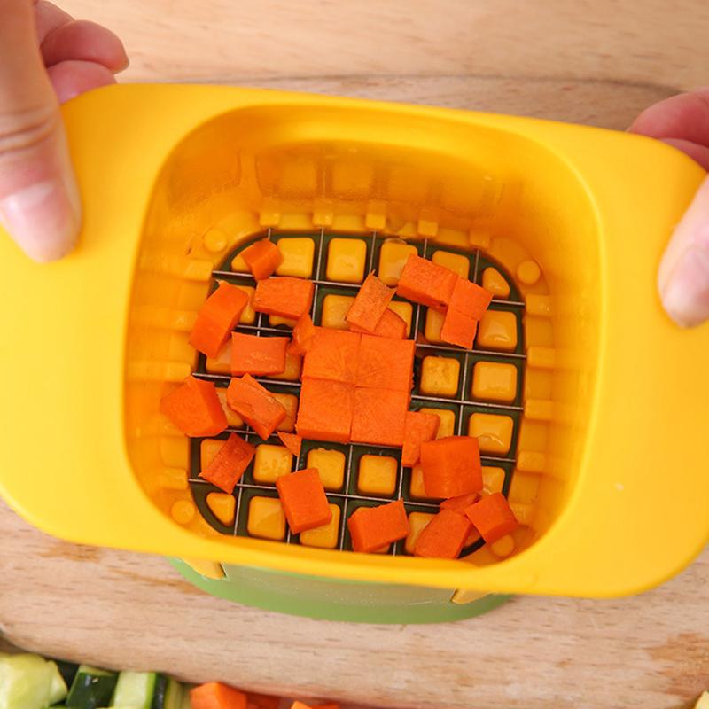 2 v 1 sekáček na zeleninu, kostkovací kráječ, nástroj na krájení, ruční tlak, brambory, mrkev, cibule, kostkovací kráječ, sekáček na chipsy, krájecí box, gadgety