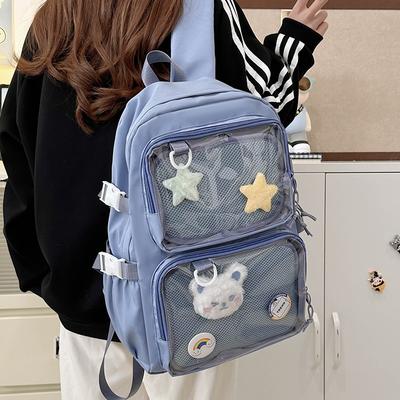  Transparent Anime Backpack for School, Waterproof Nylon JK Bag with Spine Protection, Unisex Cute Expansion Backpack