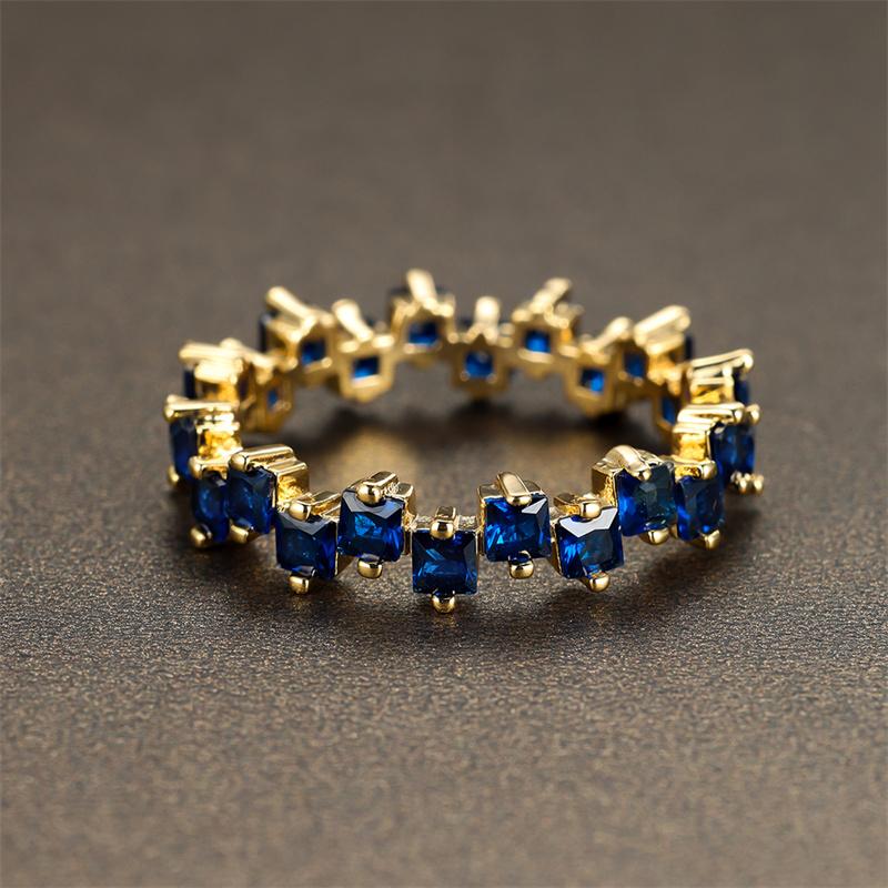 Luxury Crystal Small Square Stone Ring Light Purple Zircon Engagement Ring Charm Yellow Gold Color Wedding Rings For Women