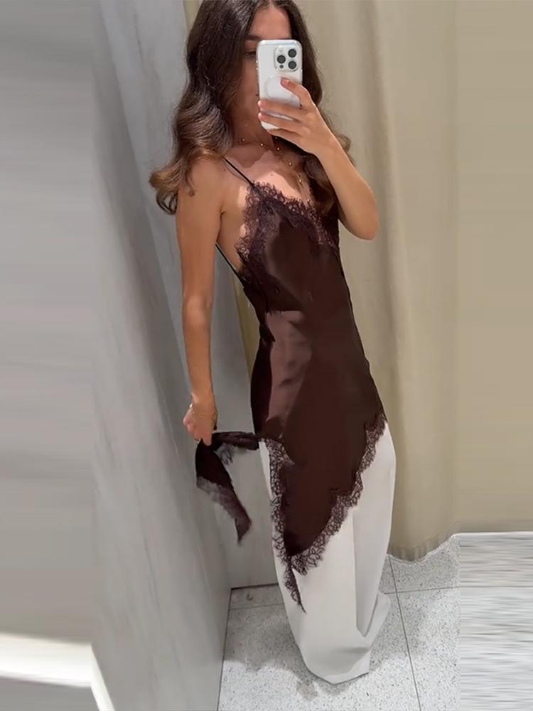 Damspetscamisoleklänning Dam Mode och Mångsidig Ärmlös Lång Topp 2026 Ny Modell