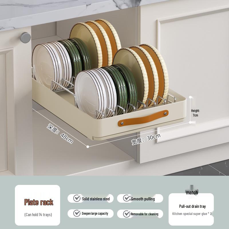 Bowl & Dish Pull-Out Storage Rack - In-Cabinet Drainer & Organizer