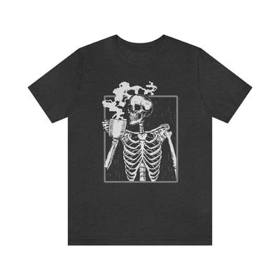 Halloween Shirt Drinking Coffee Skull Shirt Unisex T-shirt Hot Coffee Skull Shirt Artistic Aesthetics High Quality Round Neck