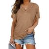 Women's New Solid Color Batwing Sleeve Side Pleated V-neck Short-sleeved T-shirt