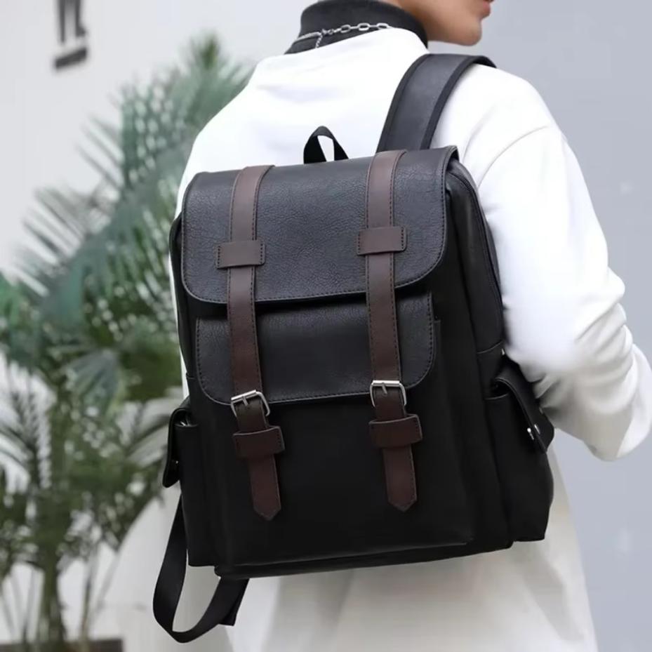 1 Pcs Korean Style PU Leather Backpack Casual School Bag For Men Women Laptop Travel Backpack Student Bookbag Fashion Daypack