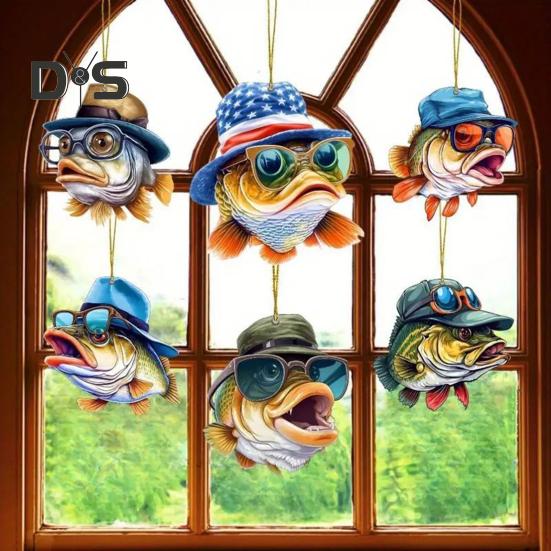 1/6Pcs Automobile Pendants Decorative Cartoon Fish Design with Lanyard Easy to Hang Rearview Mirror Hanging Ornaments