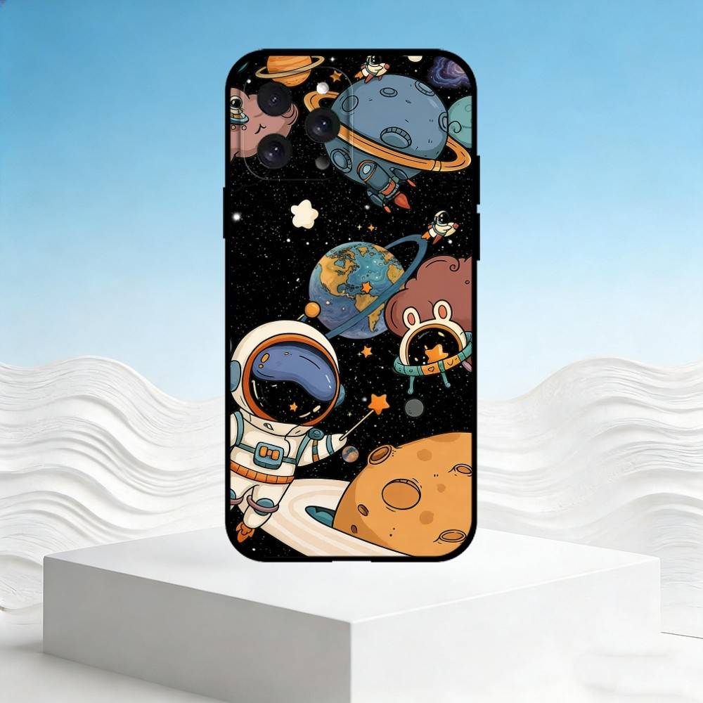Q-Q version of astronaut Phone Case For iPhone 17,16,15,14,13,12,11 Plus,Pro Max,SE4Soft Silicone Black Cover