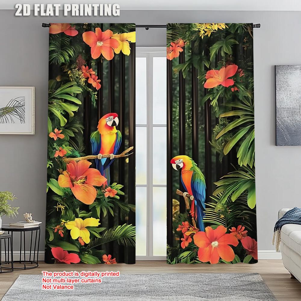 

2pc Party Window Curtains Jungle Parrot Machine Washable Polyester Without Electricity Wall Decor Suitable for Indoor Use 100*130 HOOK 1pcs