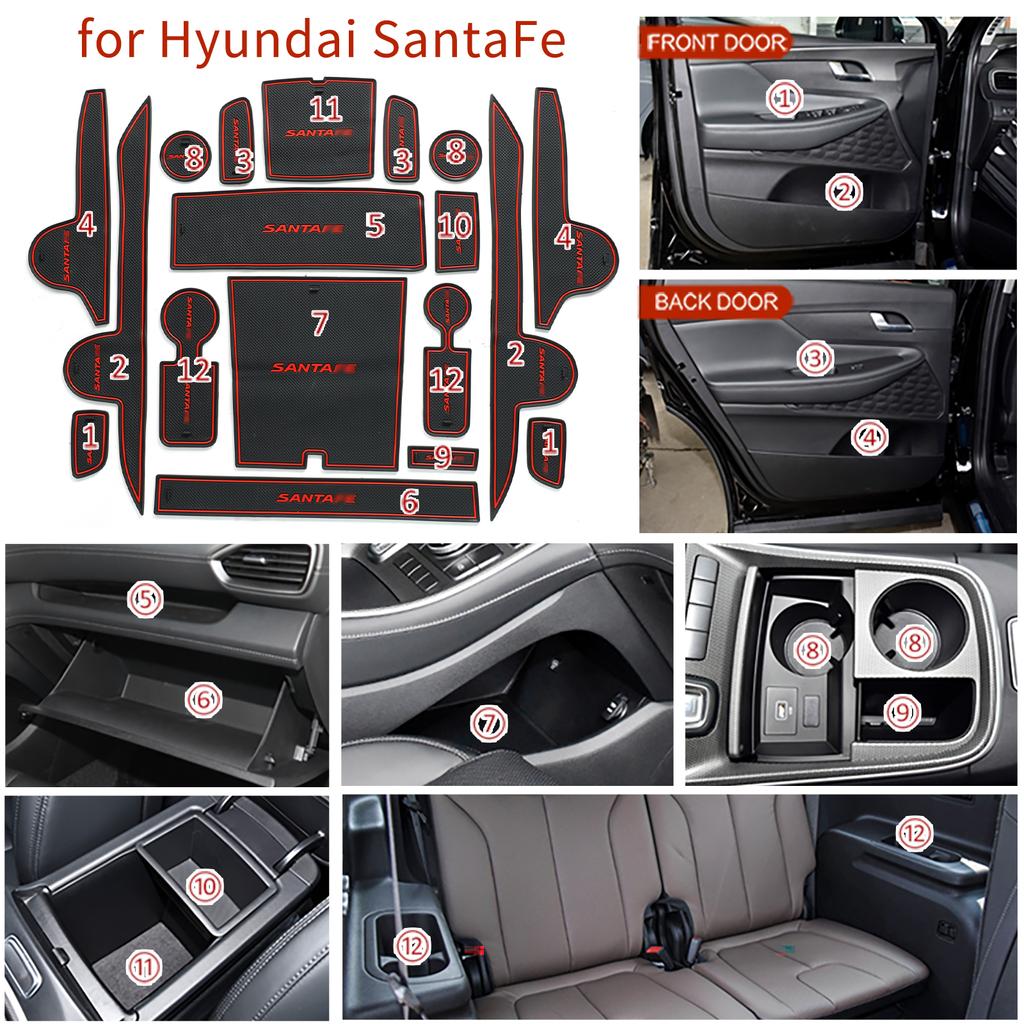 Smabee Anti-Slip Gate Slot Mat for Hyundai SantaFe 2024 2024 Non-Slip Door Groove Pad Cup Holder Interior Accessories Coaster