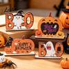 Halloween Home Festive Decor Wooden Table Sign, Cute Pumpkin Boo Ghost Centerpiece Tabletop for Indoor Mantel Fireplace Decorative Fall Sign