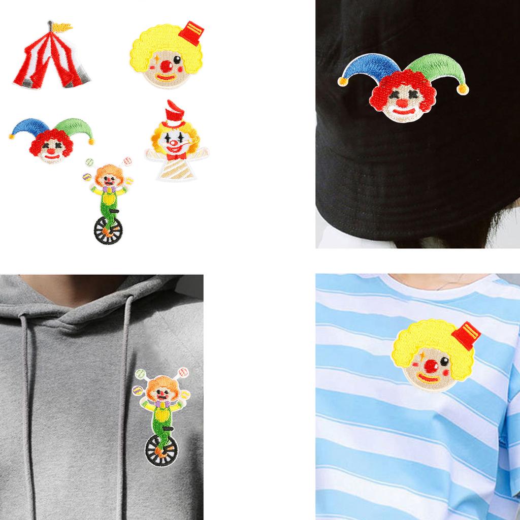5 Pcs Lovely Clown Embroidered Patches Sew On Patches Circus Series Iron On Patches Clothing Patches Sewing Patches