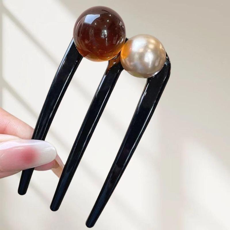 Fashion U-Shaped Hairpin Hair Fork Trendy Acrylic Bead Material Hair Clip for Women Girls Retro Jewelry Hair Accessories