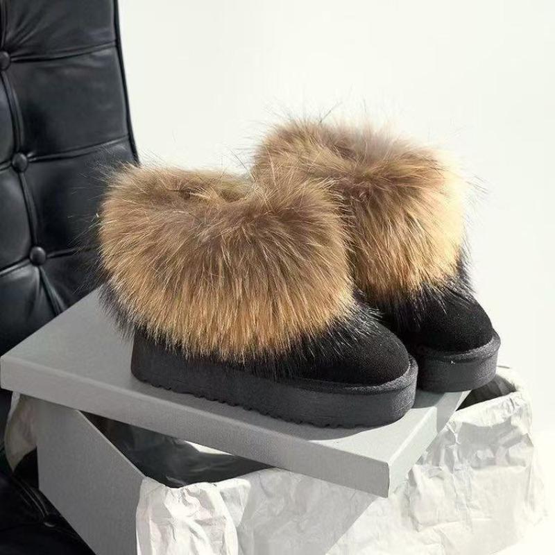 Modische Winterstiefel mit runder Spitze und Plüsch für Damen, klobige, pelzige Damenschuhe, bequem und elegant, rutschfest, modische Arbeitsstiefeletten im Angebot