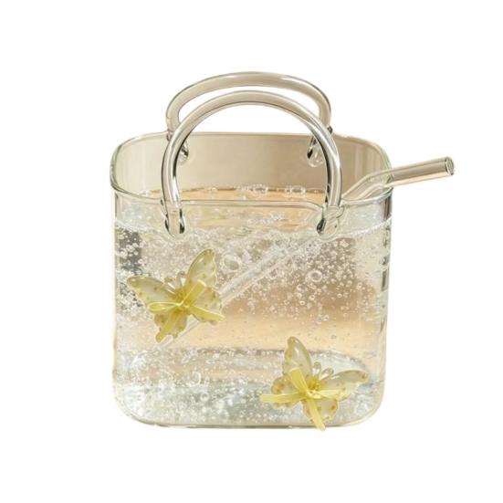 Yousheng Handtaschenförmiges Weinglas, 750 ml Handtaschen-Cocktailbecher mit Strohhalm, Einzigartiger Glasbecher für Saft und Limonade, Kreative Vase für Blumen
