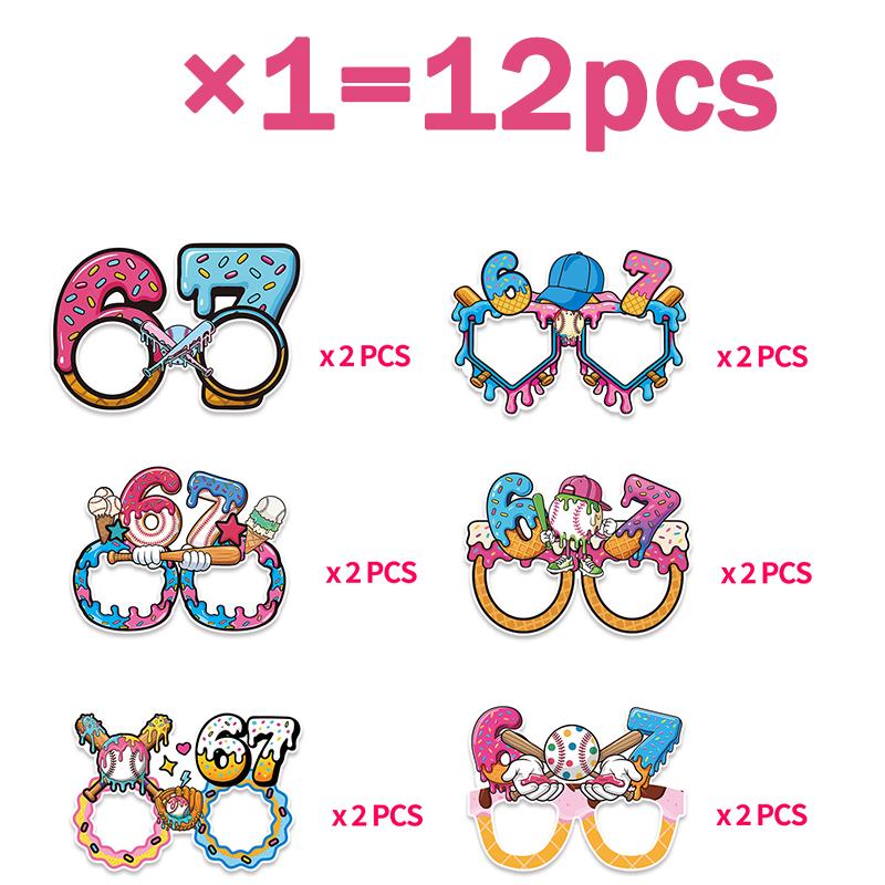 

Durable 12-36pcs/set 67 Six Seven Theme Decoration Party Supplies Take Photo Paper Glasses Set Includes Banner Cupcake Toppers Ballons