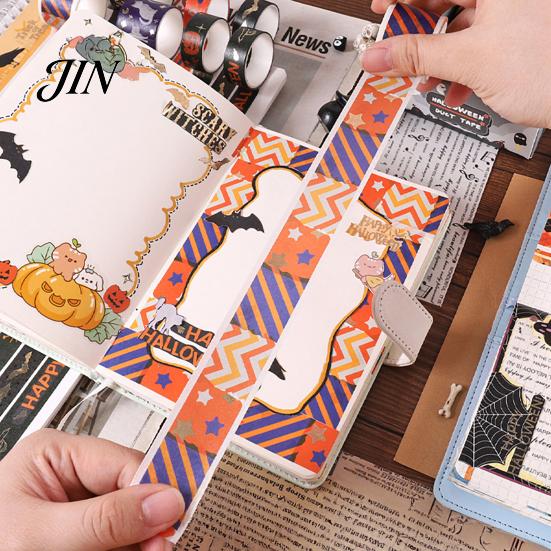 Taśma Washi na Halloween 8 Rolek Taśmy, Straszny Nietoperz Wiedźma Kot Wzór Dekoracyjna Japońska Papier do Junk Journalingu, Scrapbookingu, Rękodzieła DIY, Prezent