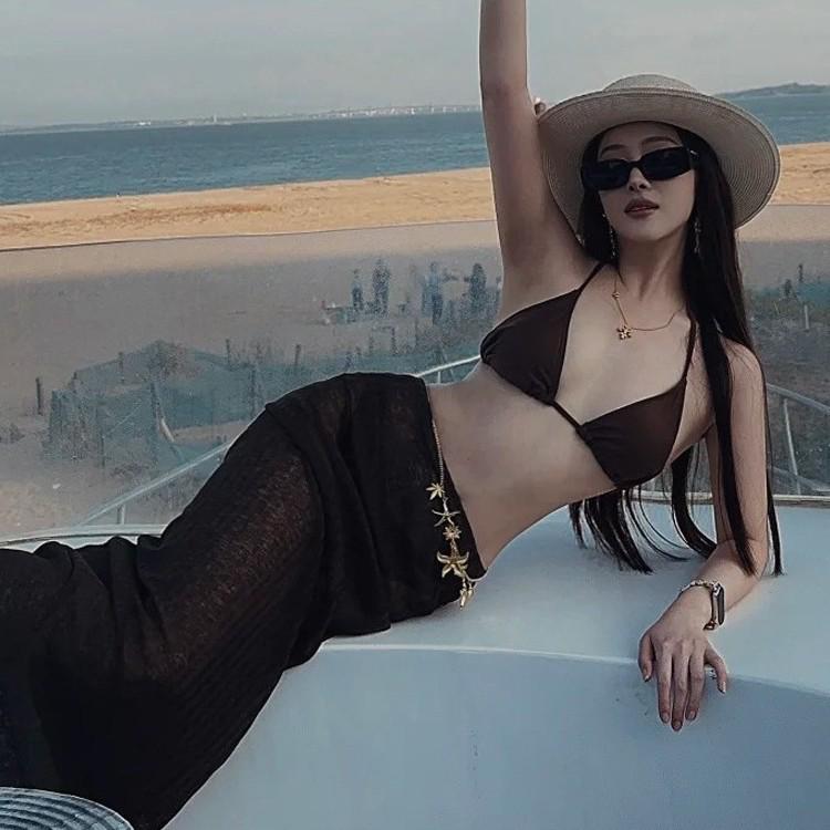 Melanoid Retro Coffee Split Bikini Set: 4-Piece Long Skirt Swimsuit with Flaw Covering, Slimming Fit & Sun Protection for Summer