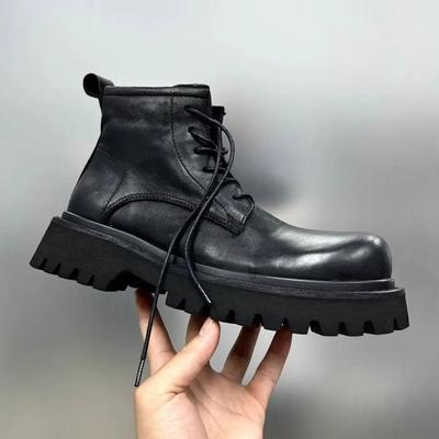Herrenstiefel mit dicker Sohle, Reißverschluss, Lokomotiv-Stil, trendig, britischer Stil, Workwear, lässig, höhenerhöhend, mittelhoch