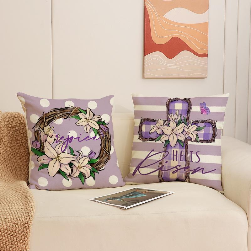 Floral Print Easter Pillow Cover Home Decor Set Combination Square Cushion Cover Rabbit Pillow Cover
