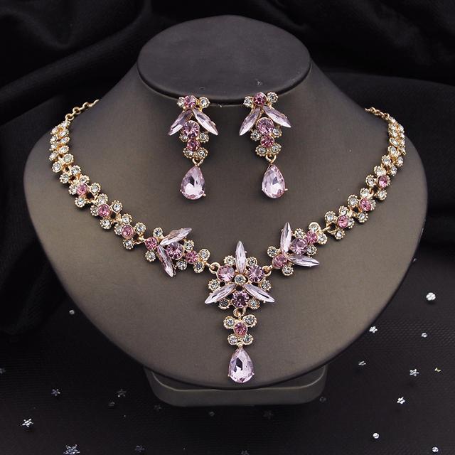 

Великолепные роскошные комплекты свадебных украшений с фиалками и кристаллами для женщин, диадемы, ожерелье невесты, серьги, свадебный комплект с короной, аксессуары