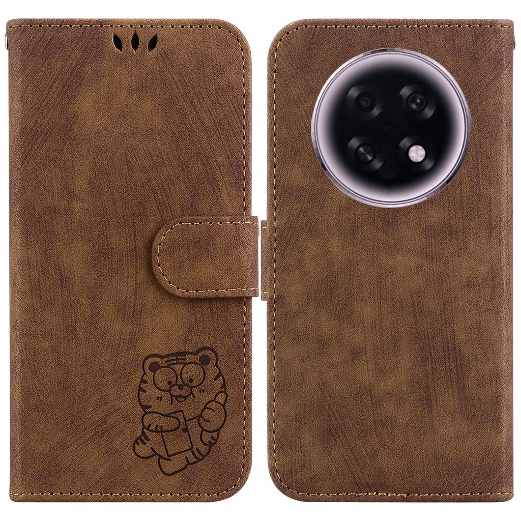 For Oppo F31 Pro+ 5G/A6 GT 5G Wallet Case Tiger Imprint Leather Shockproof Phone Cover with Wrist Strap
