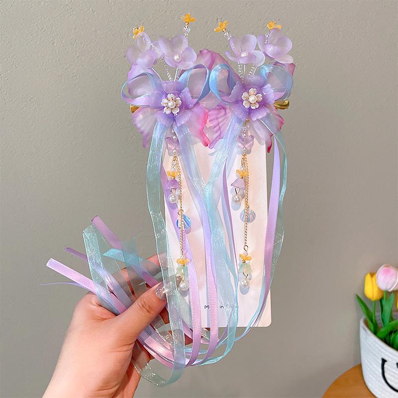 Mid-Autumn Hanfu Fairy Hair Clip - Women's & Children's Ancient Style Floral Tassel, Sweet Accessory for Girls