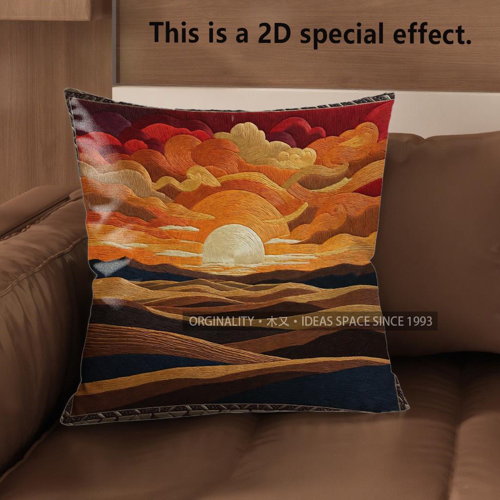2D Desert Sunset Cactus Throw Pillow Covers** Pattern Cushion Cover Suitable For Sofa Bedroom Car Pillow Cover