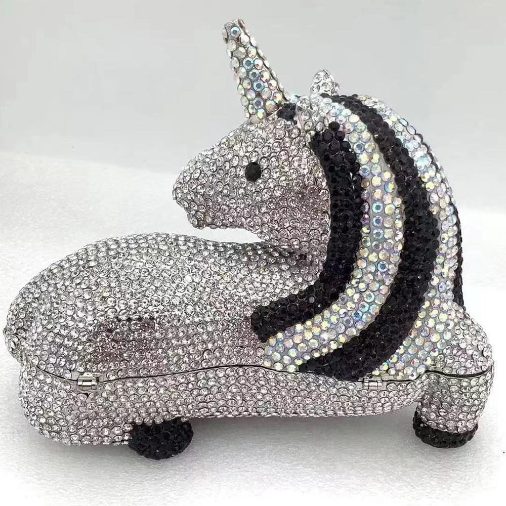 Luxury Pink Unicorn Handbag Women Diamond Evening Clutch Crystal Bridal Purse Designer Party Phone Bag Lady Wedding Dinner Bags
