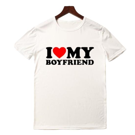 Lover Tee Tops I Love My Girlfriend I Love My Boyfriend Letter T-shirt με λαιμόκοψη κοντό μανίκι Loose εφαρμογή για ζευγάρια