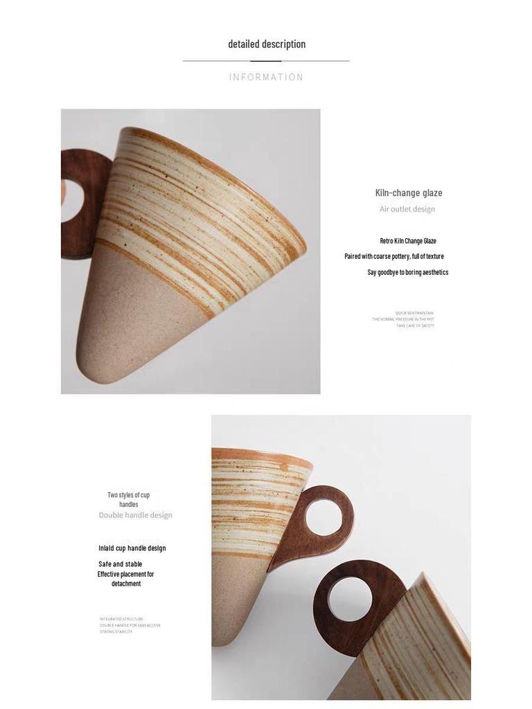 Nordic Retro Handmade Ceramic Cone Coffee Cup and Saucer Set