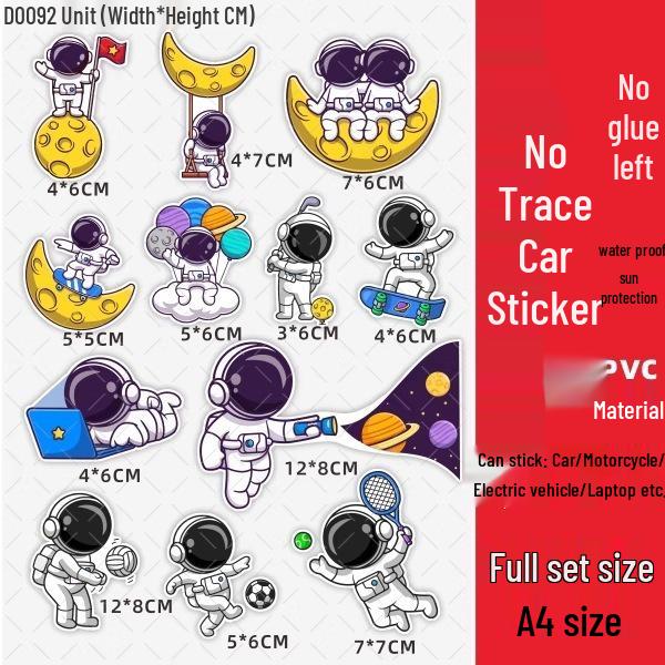 Astronaut Waterproof Scooter Stickers - Creative Scratch Cover for Yadea Aima Tai Ling Electric Battery Vehicles