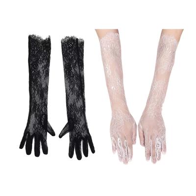 2pcs Stylish Long Arm Gloves Breathable Lace Gloves Stretchy Polyester Gloves for Evening Parties Weddings