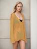 EDOLYNSA Sexy Women's Knitted Casual V-neck Hooded Long Sleeve Beach Mini Dress Hollow Out Beachwear Tunic 2024 Summer Vacation Swimsuit Cover Up K4