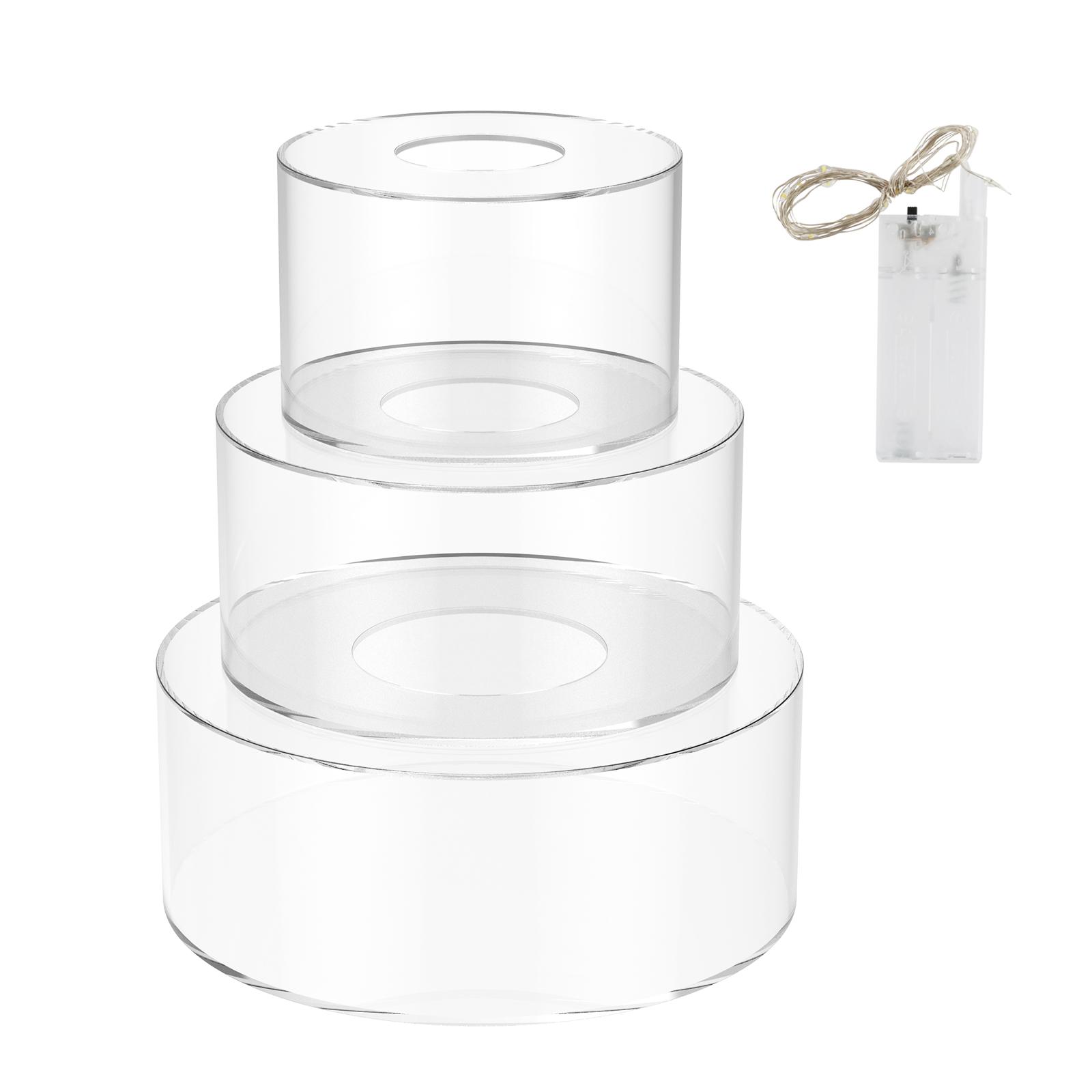 3 Pcs Acrylic Cake Display Stand Stackable Cake Displays Boards Round Decorative Cake Display Stand with Light Strings for Party
