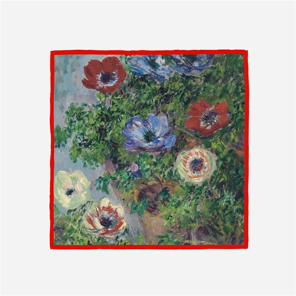 

Twill Silk Scarf Woman Anemone Painting Square Scarves Wraps Bandana Small Hijab Silk Foulards Tie Headband Neckerchief 53CM 53CM x 53CM