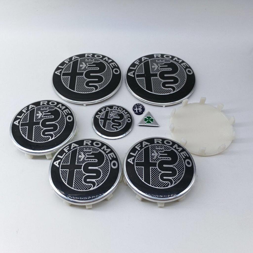 phngj8 1Sets 9pcs 60mm 10pin Wheel Hub Cover cap key stickers 40mm Steering wheel stickers 74mm Front rear emblem forAlfa Romeo 159 166