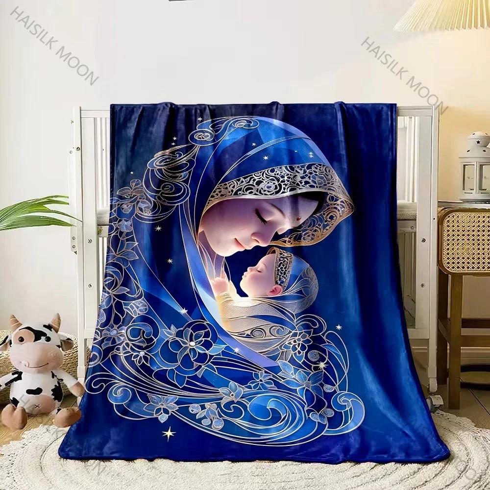 3D Panna Maria Modlící se Křesťanský Bůh Flanelová Umělecká Deka Přehoz na Pohovku Postel Kancelář Čtyři Roční Období Měkká Nadýchaná Prošívaná Deka Flanelový Přehoz