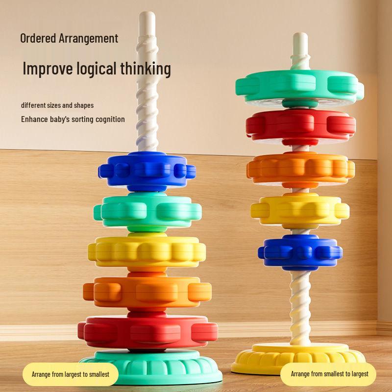 Colorful Baby Stacking Rings - Rainbow Spinner Tower Educational Toy for Infants and Toddlers