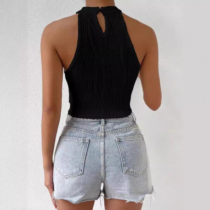 2025 Elegant Halter Cutout Slim Fit Crop Top: European & American Summer Style