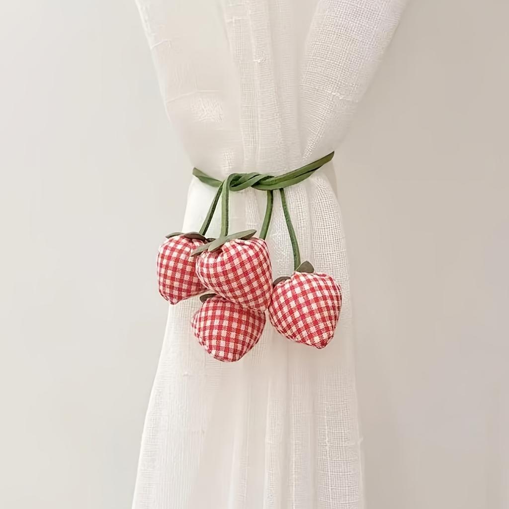 2 Pcs/1 Pcs Pastoral Style Strawberry-Shaped Decorative Curtain Tiebacks, Cute Strawberry Accessory Cords For Sheer Curtains, Door