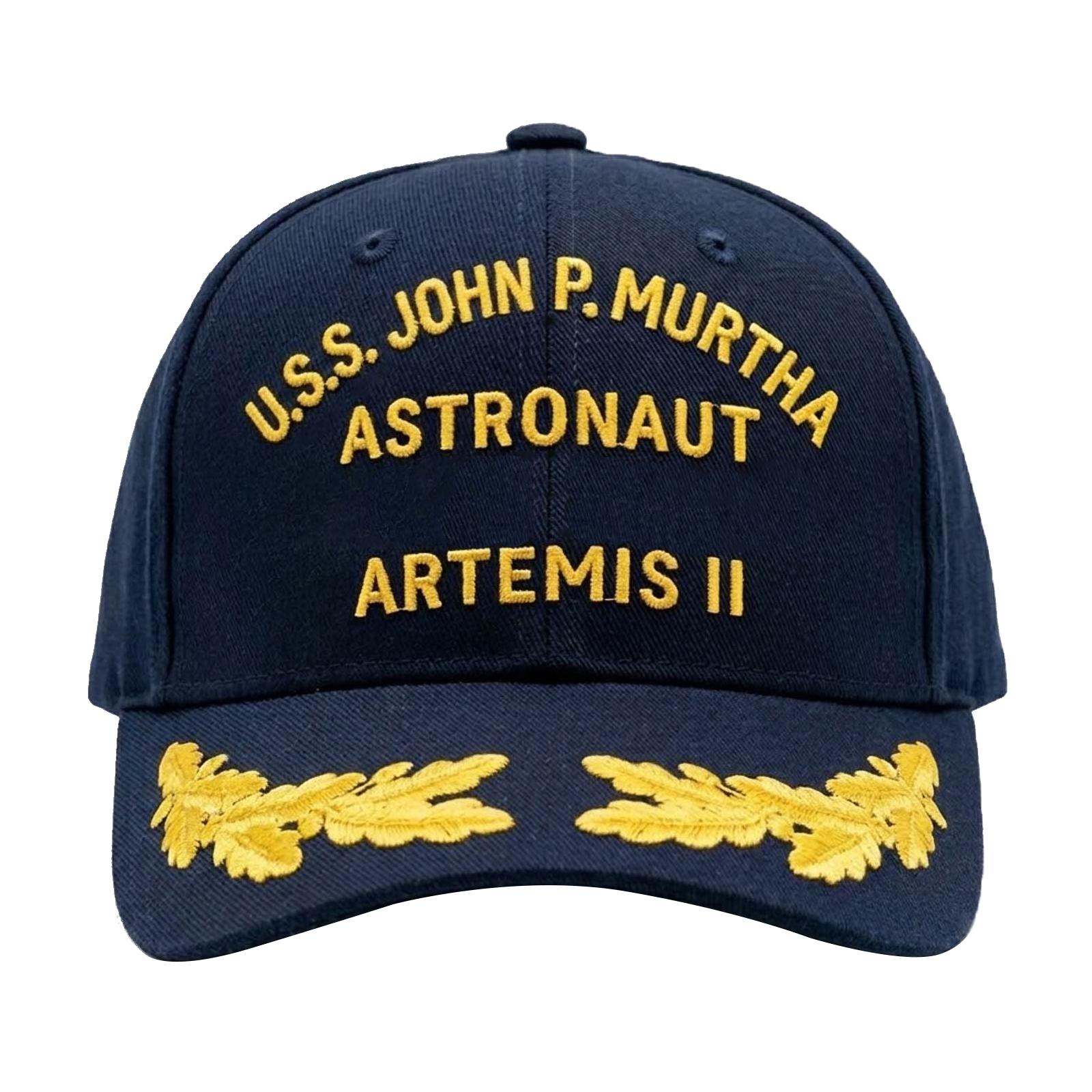 

Unisex Casual Embroidered Baseball Cap Adjustable Fit with USS John P Murtha Astronaut Artemis II Leaf Detail Design for Everyday Wear one size синий