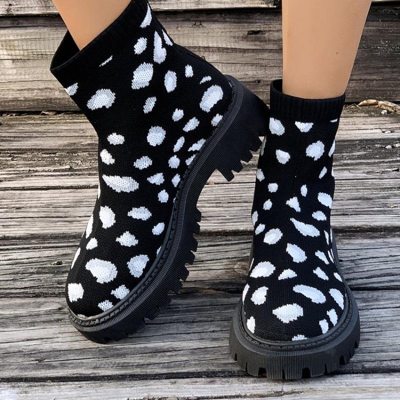 Fashion Spring and Autumn New Sock Boots Women's Plus Size Slip-on Stretch Boots Casual Outside Wear