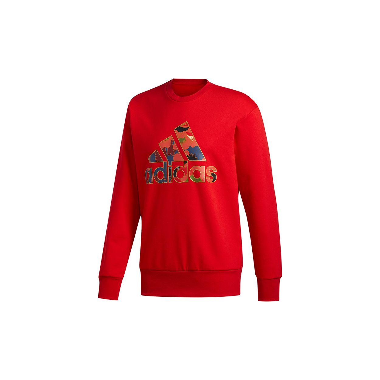 adidas Men s Light Red Basketball Large Logo Crew Neck Pullover Sweatshirt GH5007 L
