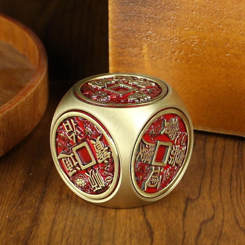 Brass red oil five emperors money transfer handle piece home desktop pure copper ornament Qianlong Kangxi Jiaqing copper six-sided transfer