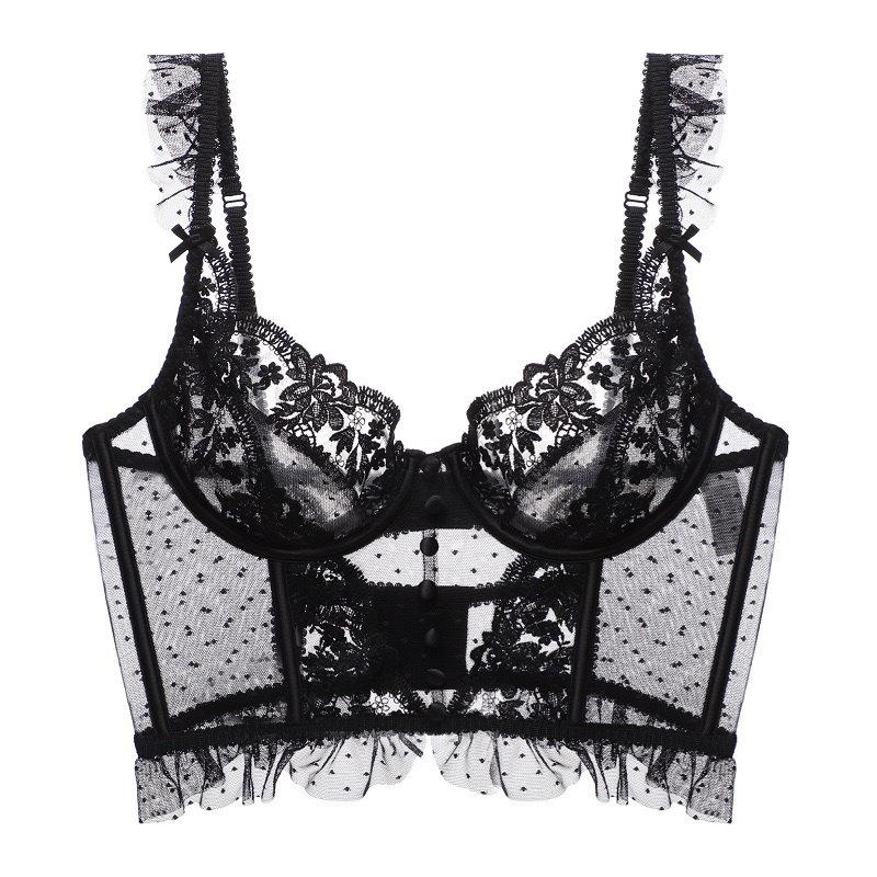 Sleek Lace French Vest Bra & Thong Set - Bestselling Sexy Lingerie with Thin Steel Support and Elegant Back Design.