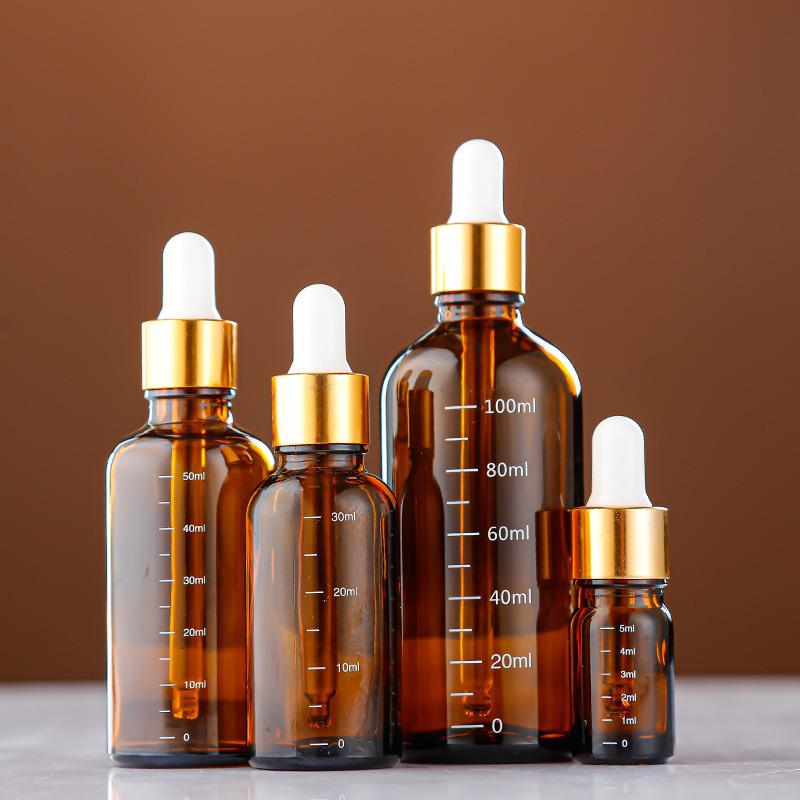 Amber Glass Bottle with Scale & Blue Glass Dropper for Essential Oils, Green Serum Sample Bottle